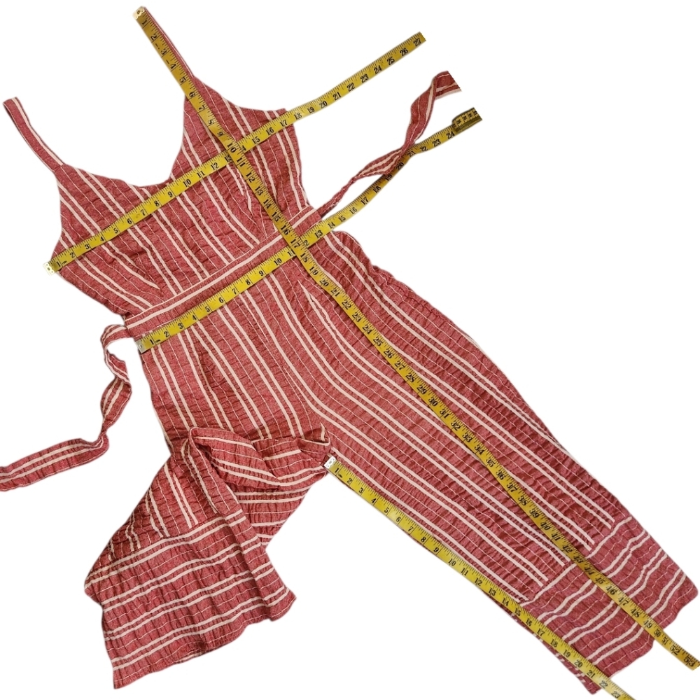 LOST + WANDER x ANTHROPOLOGIE "Robin" Striped Seersucker Wide Jumpsuit - Size M - Picture 13 of 16